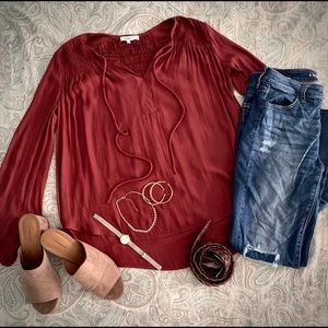 Ro & De Smocked High/Low Blouse